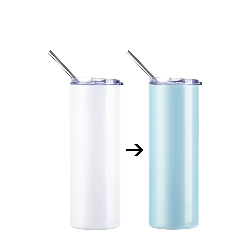 Color Changing Tumbler with Straw(20oz/600ml,Sublimation blank,White-Blue) thumbnail 1