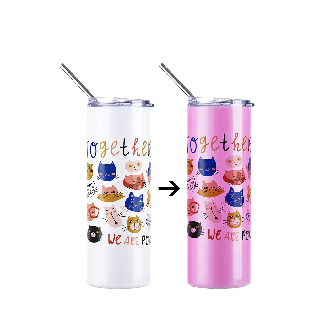 Color Changing Tumbler with Straw(20oz/600ml,Sublimation blank,White-Red) thumbnail 2