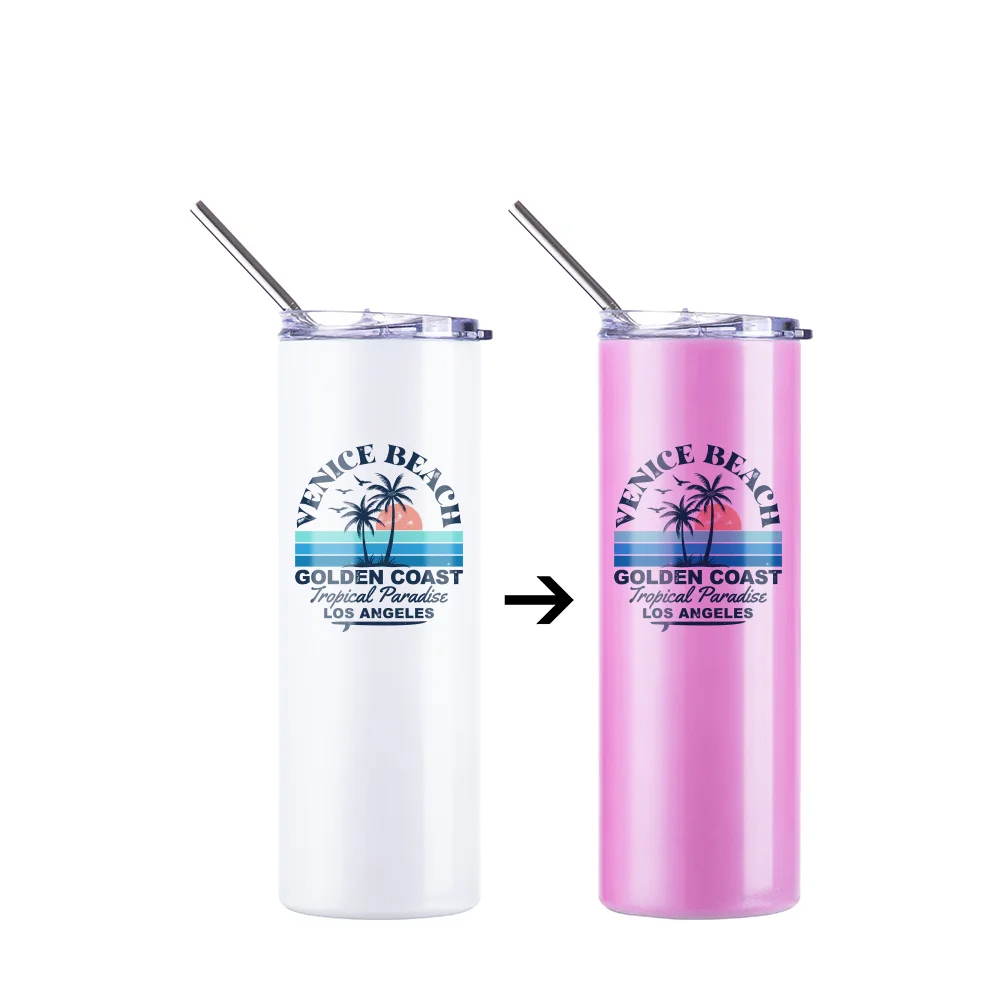 Color Changing Tumbler with Straw(20oz/600ml,Sublimation blank,White-Red) thumbnail 3