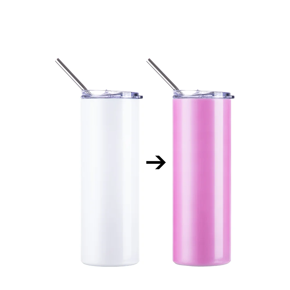 Color Changing Tumbler with Straw(20oz/600ml,Sublimation blank,White-Red) thumbnail 1