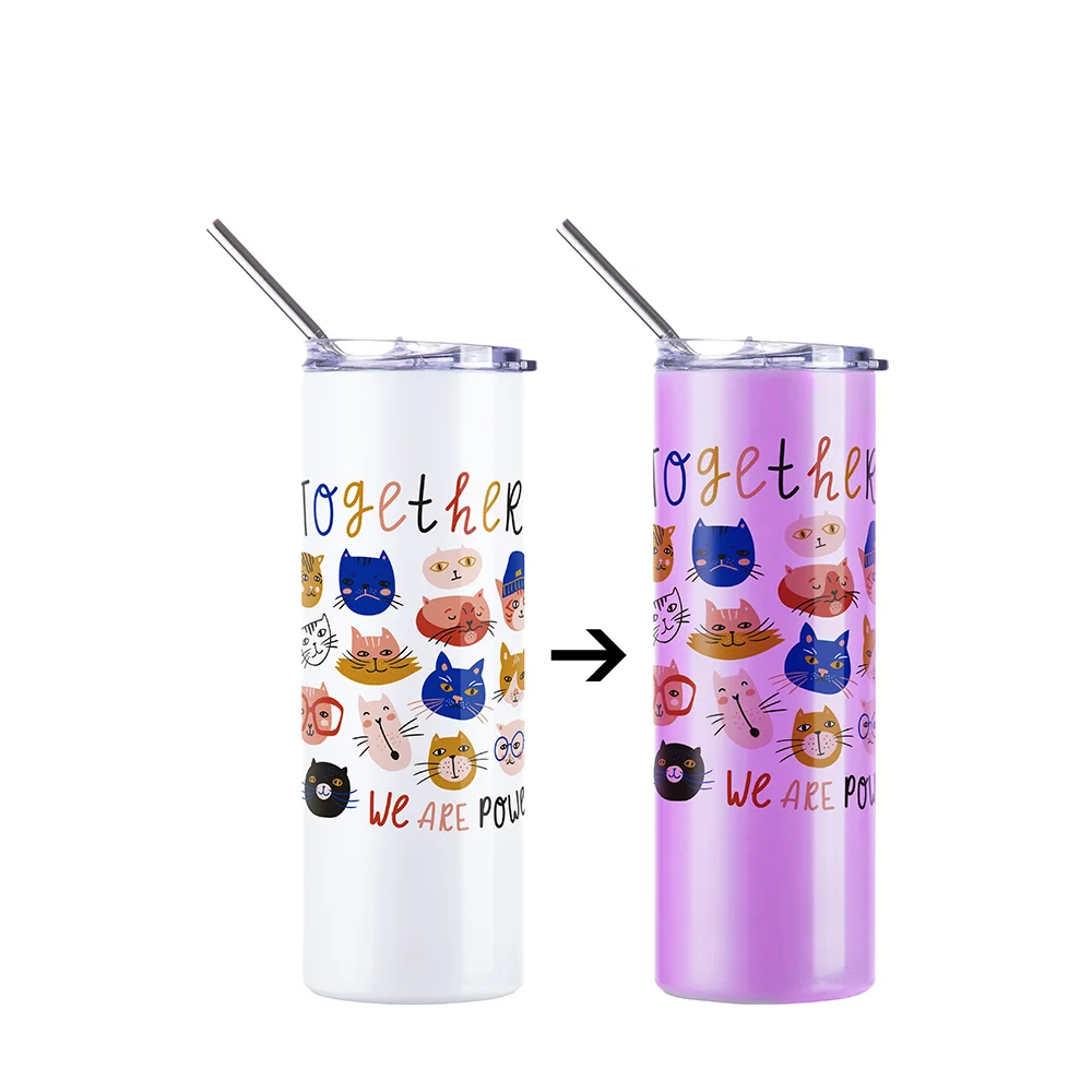 Color Changing Tumbler with Straw(20oz/600ml,Sublimation blank,White-Violet) thumbnail 2