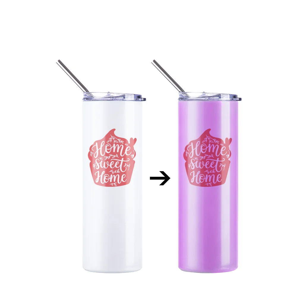 Color Changing Tumbler with Straw(20oz/600ml,Sublimation blank,White-Violet) thumbnail 5