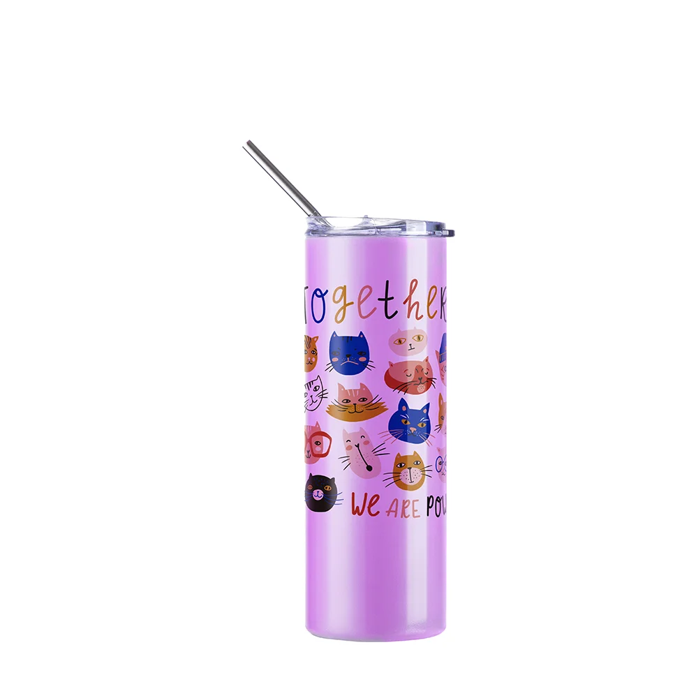 Color Changing Tumbler with Straw(20oz/600ml,Sublimation blank,White-Violet) thumbnail 6