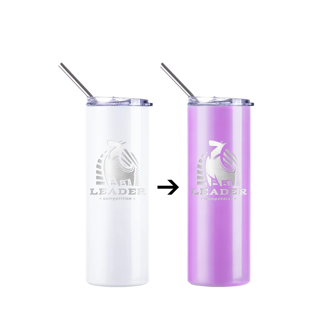 Color Changing Tumbler with Straw(20oz/600ml,Sublimation blank,White-Violet) thumbnail 8