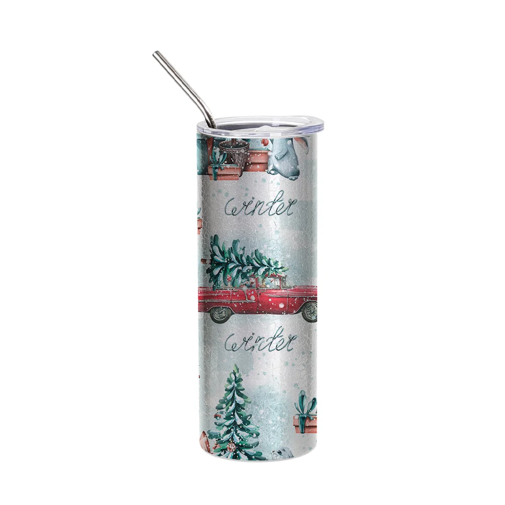 20oz/600ml Crackle Finish Stainless Steel Skinny Tumbler(Silver Grey) thumbnail 2