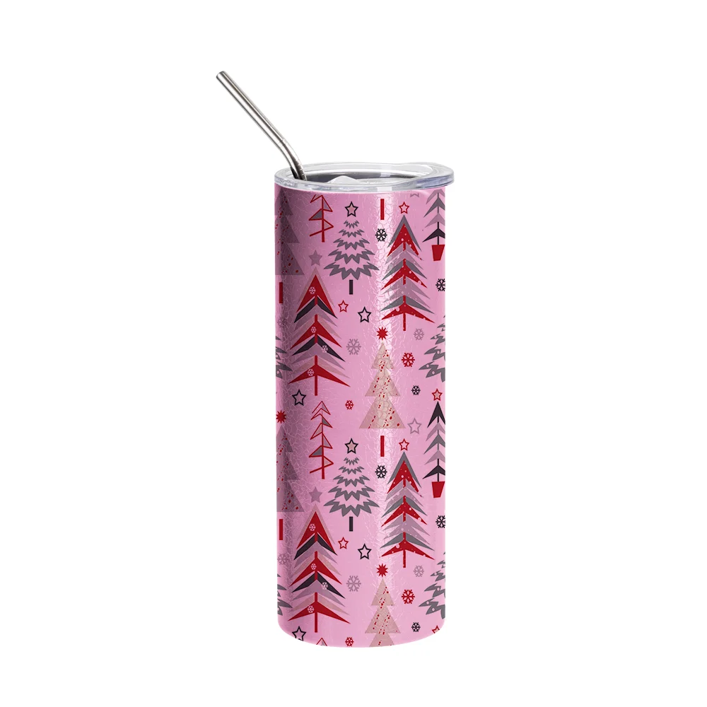 20oz/600ml Crackle Finish Stainless Steel Skinny Tumbler(Pink) thumbnail 2