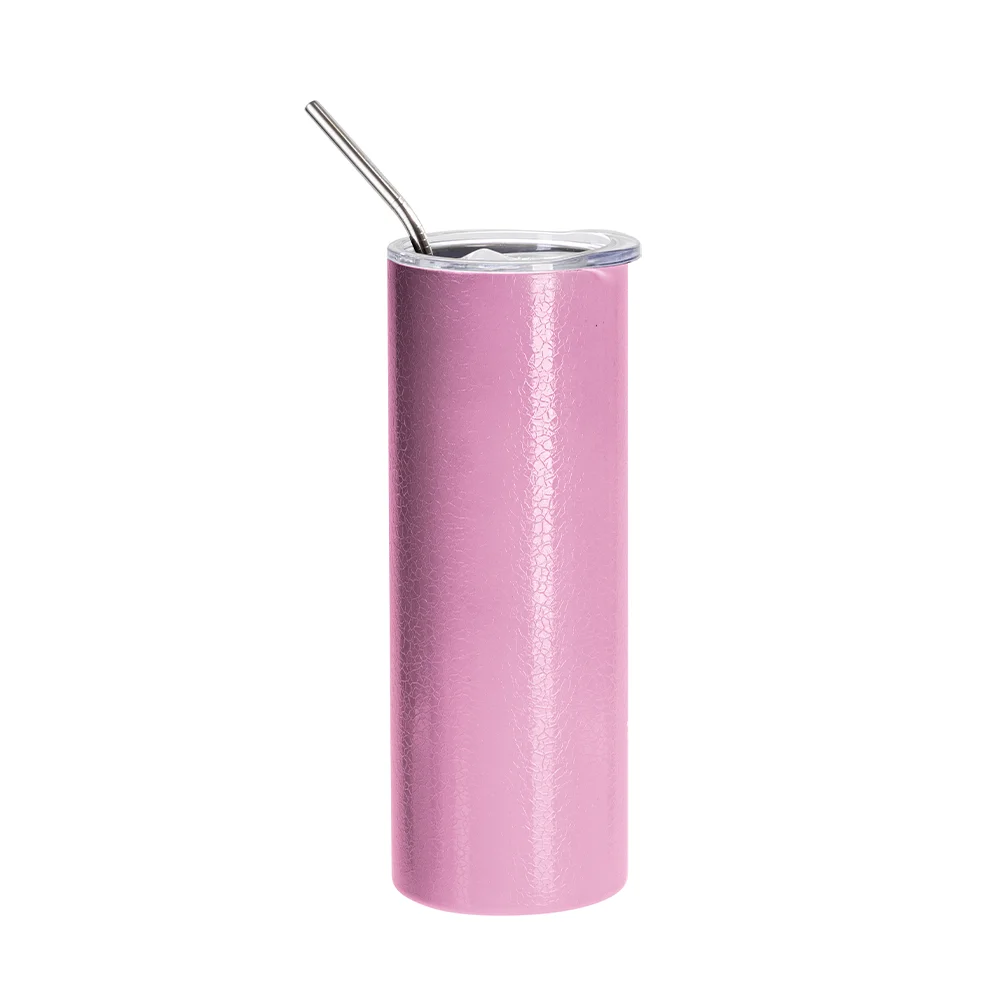 20oz/600ml Crackle Finish Stainless Steel Skinny Tumbler(Pink) thumbnail 1