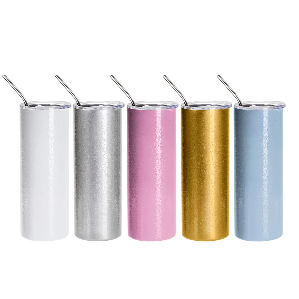 20oz/600ml Crackle Finish Stainless Steel Skinny Tumbler(White) thumbnail 6