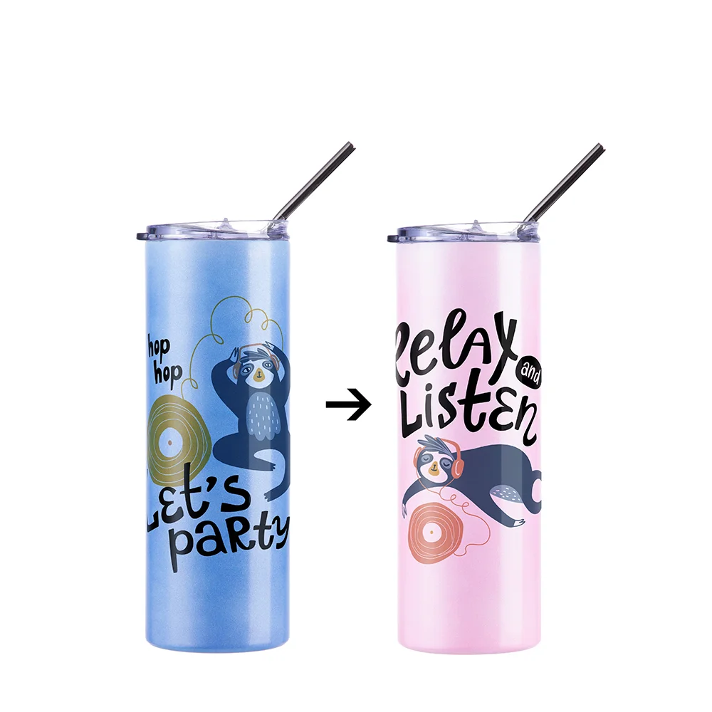 Chameleon Skinny Tumbler with Straw (20oz/600ml,Blue-Pink) thumbnail 2