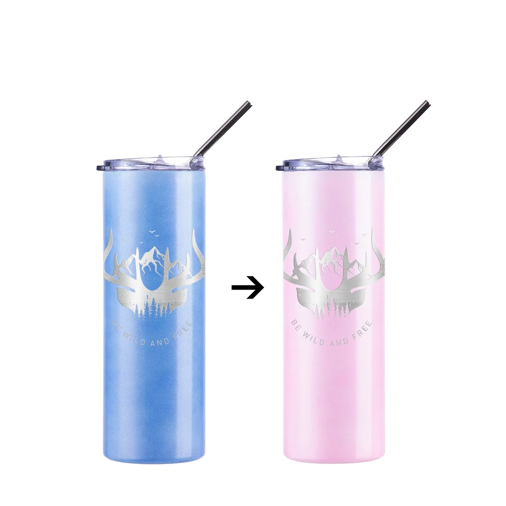Chameleon Skinny Tumbler with Straw (20oz/600ml,Blue-Pink) thumbnail 12
