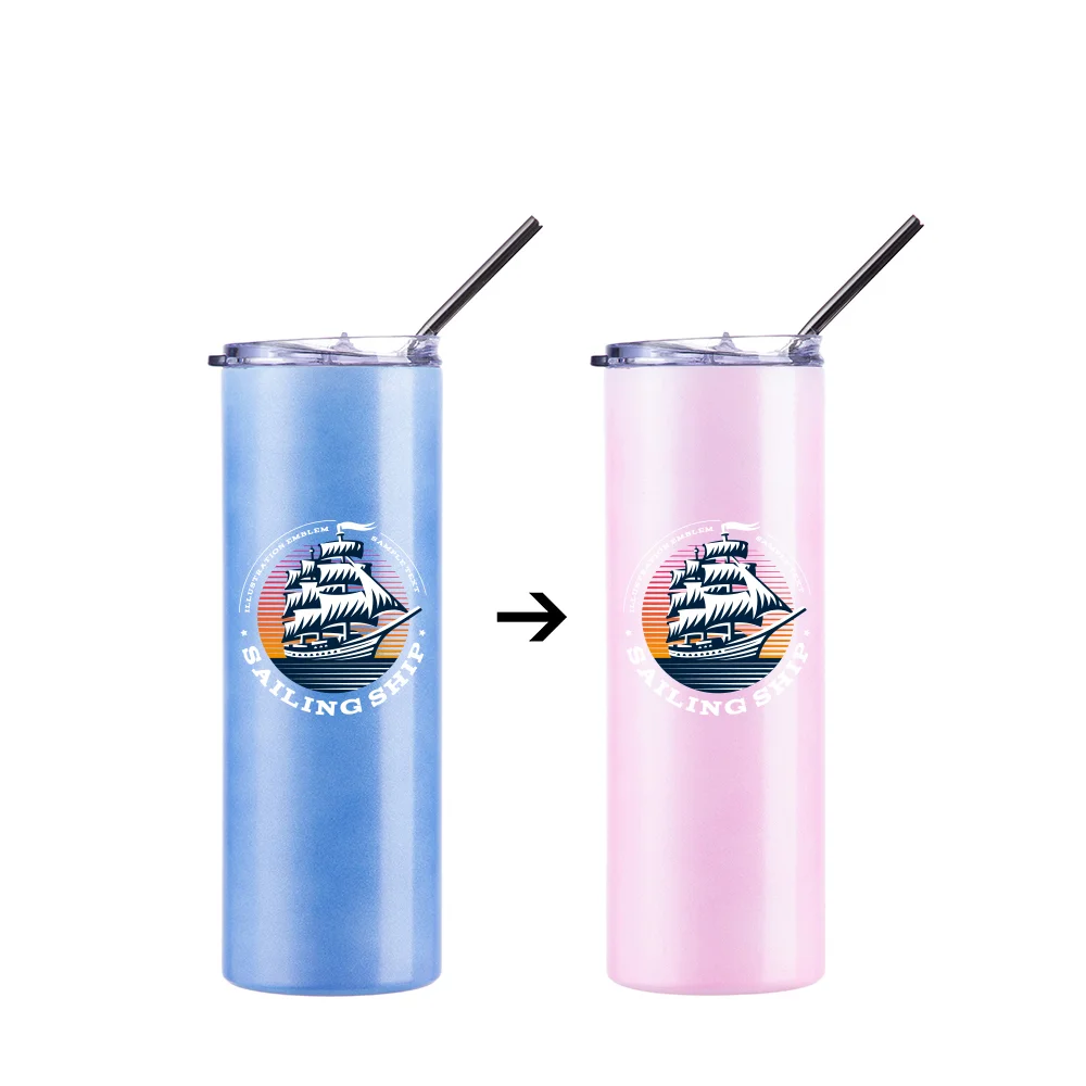 Chameleon Skinny Tumbler with Straw (20oz/600ml,Blue-Pink) thumbnail 14