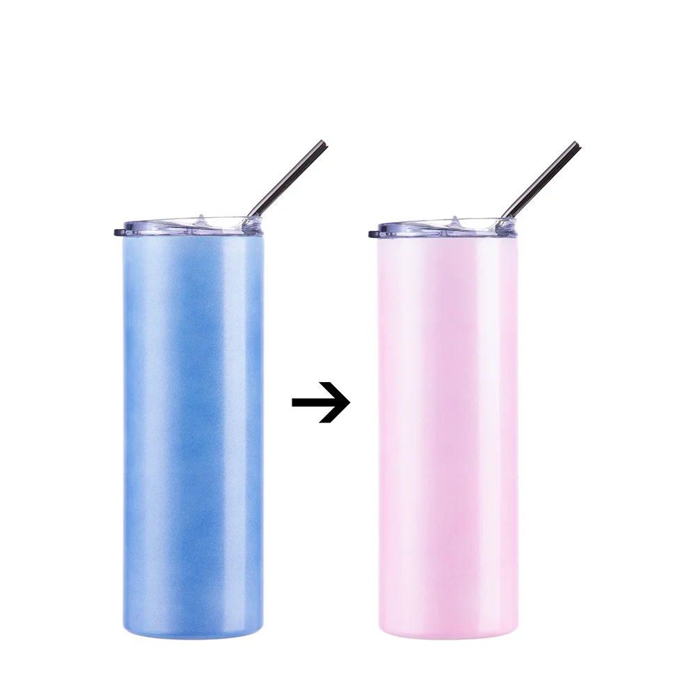 Chameleon Skinny Tumbler with Straw (20oz/600ml,Blue-Pink) thumbnail 1
