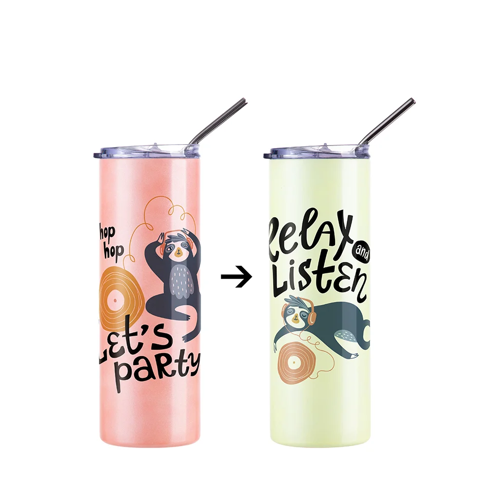 Chameleon Skinny Tumbler with Straw (20oz/600ml,Orange-Yellow) thumbnail 2