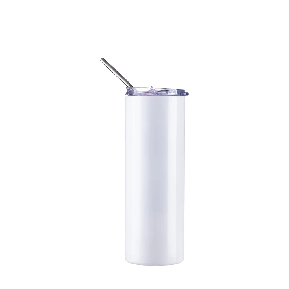 Luminous Skinny Tumbler with Straw (20oz/600ml,White-Blue) thumbnail 4