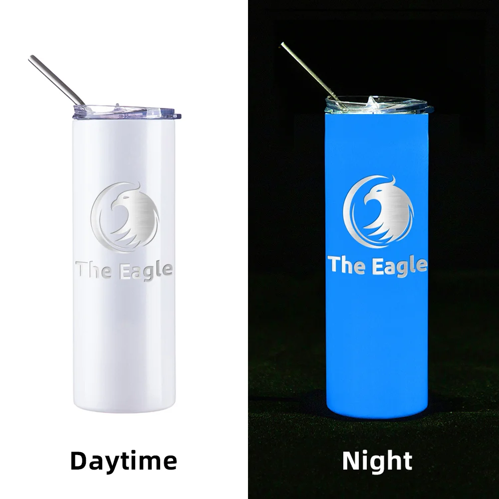 Luminous Skinny Tumbler with Straw (20oz/600ml,White-Blue) thumbnail 5