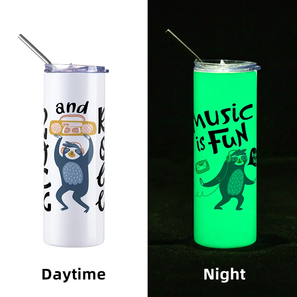 Luminous Skinny Tumbler with Straw (20oz/600ml,White-Green) thumbnail 2