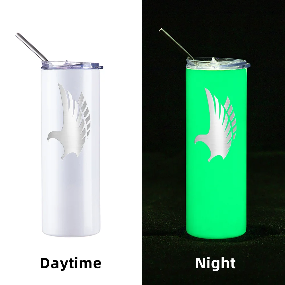 Luminous Skinny Tumbler with Straw (20oz/600ml,White-Green) thumbnail 3