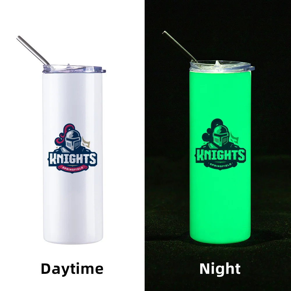 Luminous Skinny Tumbler with Straw (20oz/600ml,White-Green) thumbnail 4