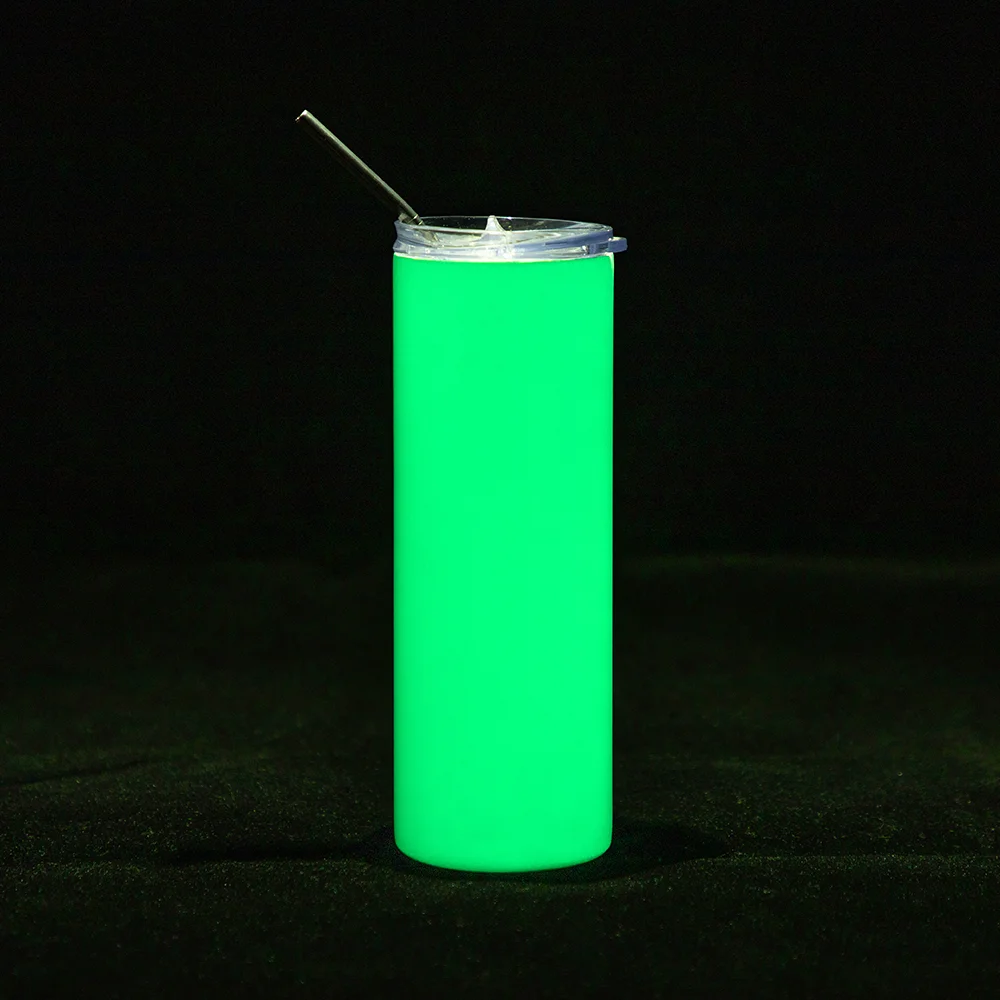 Luminous Skinny Tumbler with Straw (20oz/600ml,White-Green) thumbnail 7