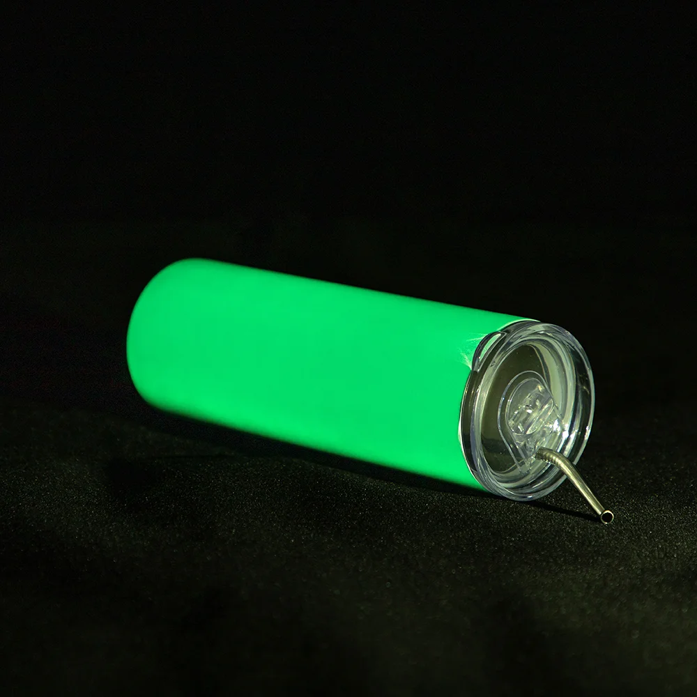 Luminous Skinny Tumbler with Straw (20oz/600ml,White-Green) thumbnail 8
