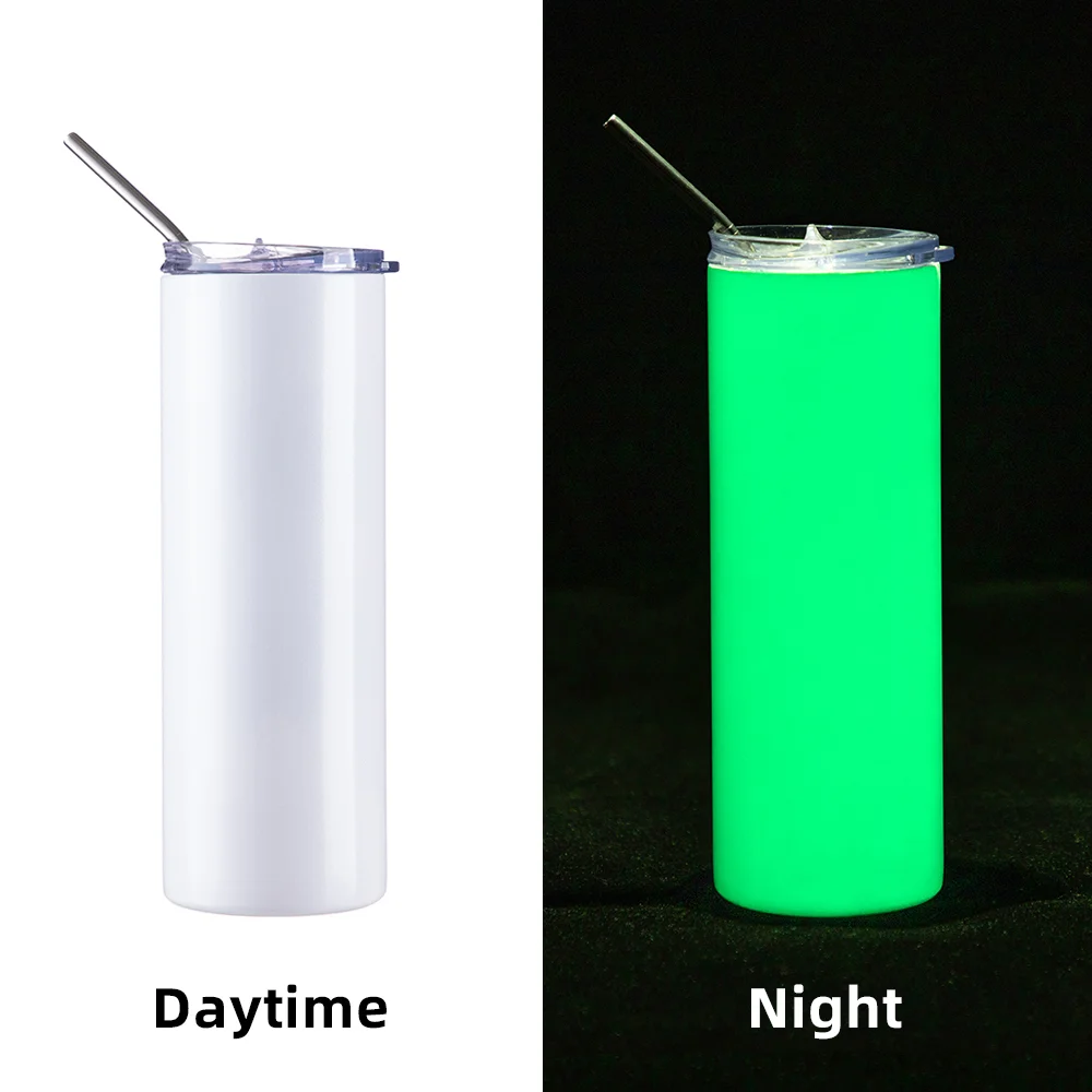 Luminous Skinny Tumbler with Straw (20oz/600ml,White-Green) thumbnail 1