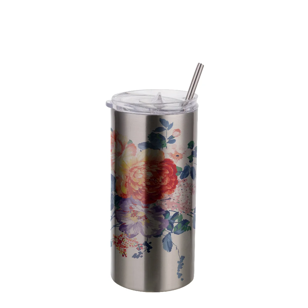 16OZ 480ml Stainless Steel Tumbler with Straw & Lid (Silver) thumbnail 2