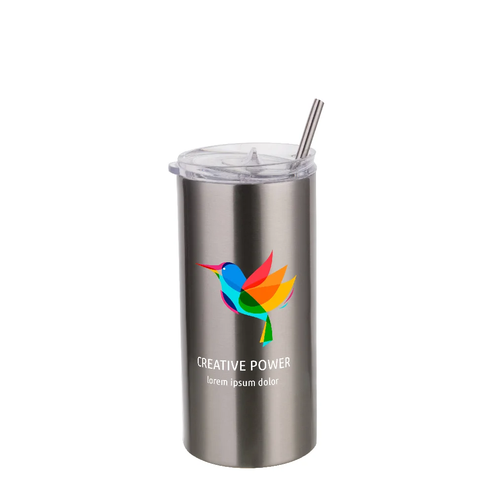 16OZ 480ml Stainless Steel Tumbler with Straw & Lid (Silver) thumbnail 3