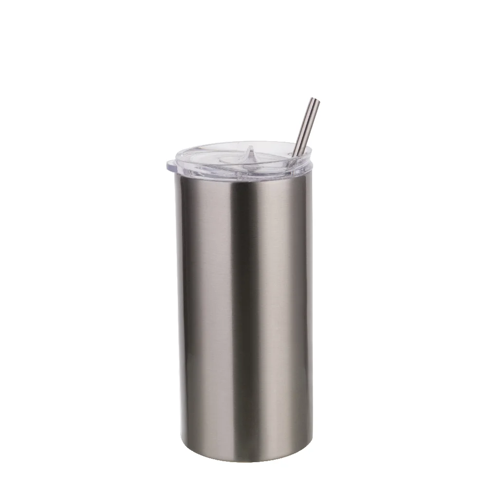 16OZ 480ml Stainless Steel Tumbler with Straw & Lid (Silver) thumbnail 1