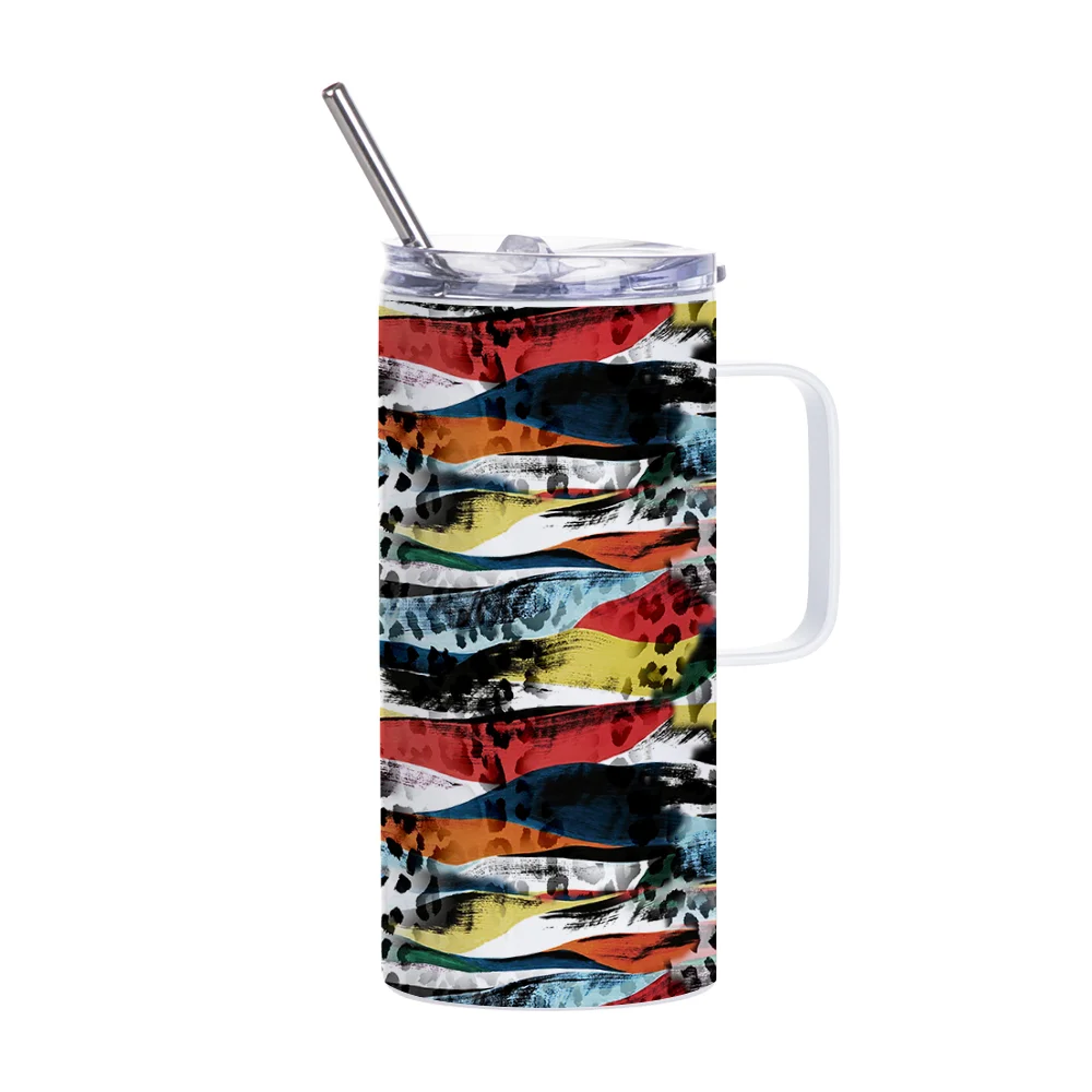 16OZ 480ml Stainless Steel Sublimation Skinny Tumbler with Handle and Straw (White) thumbnail 2