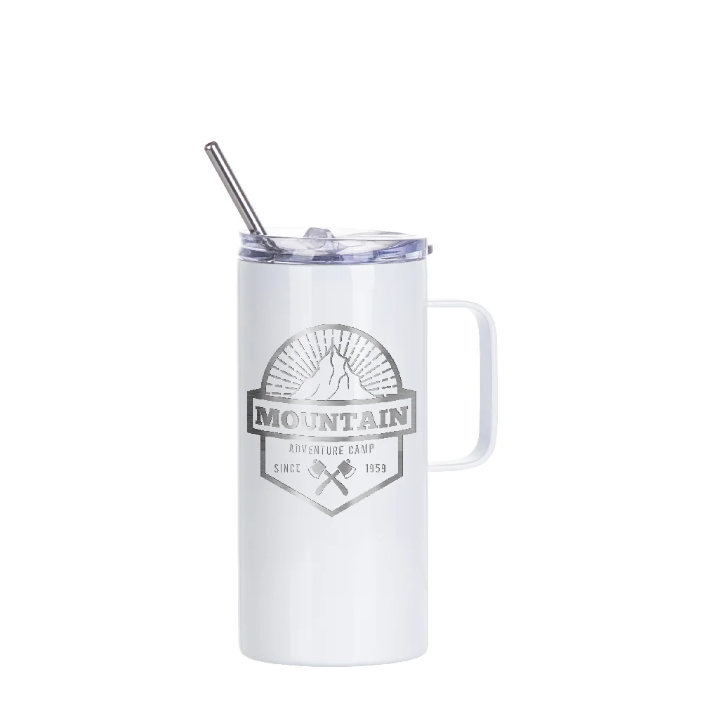 16OZ 480ml Stainless Steel Sublimation Skinny Tumbler with Handle and Straw (White) thumbnail 3