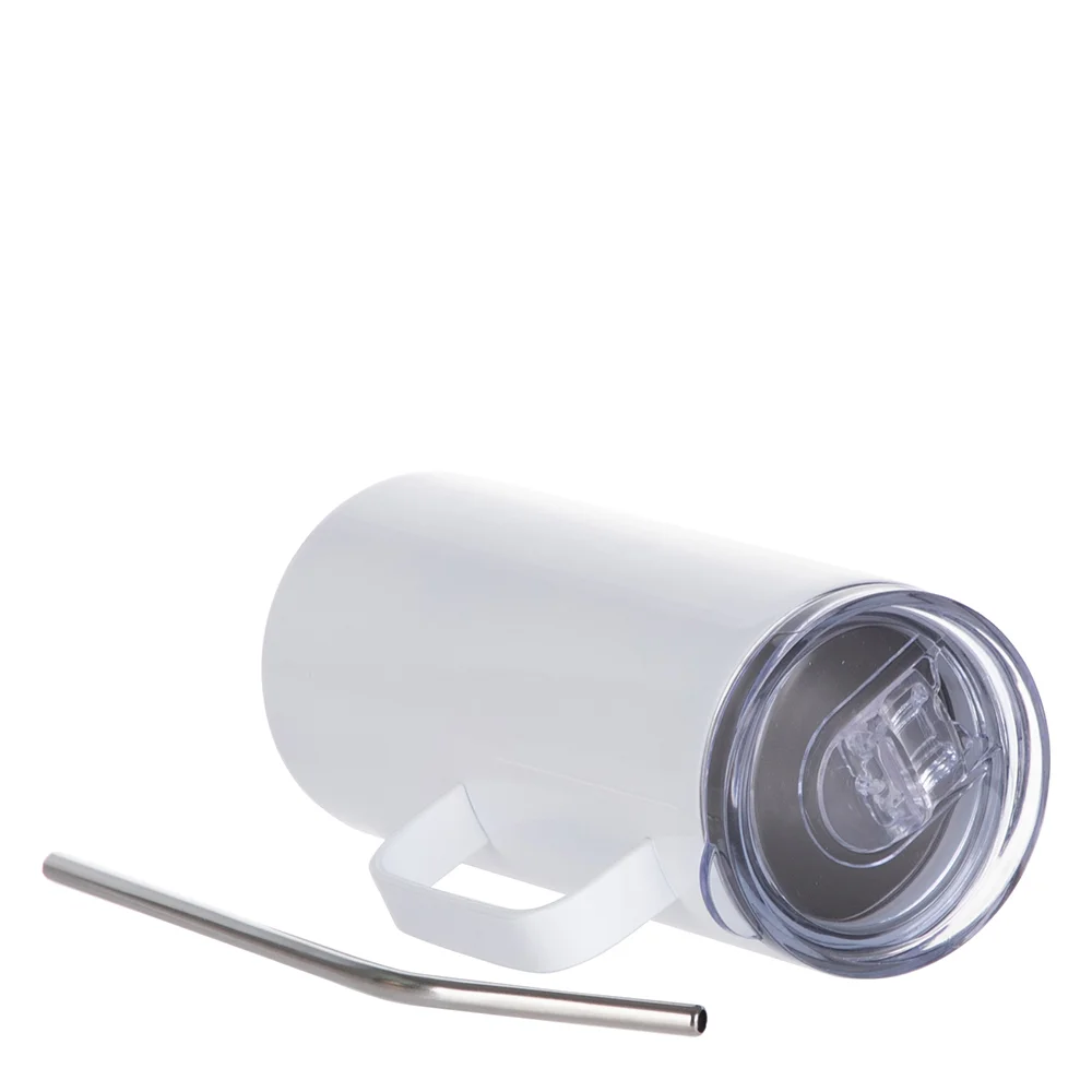 16OZ 480ml Stainless Steel Sublimation Skinny Tumbler with Handle and Straw (White) thumbnail 4