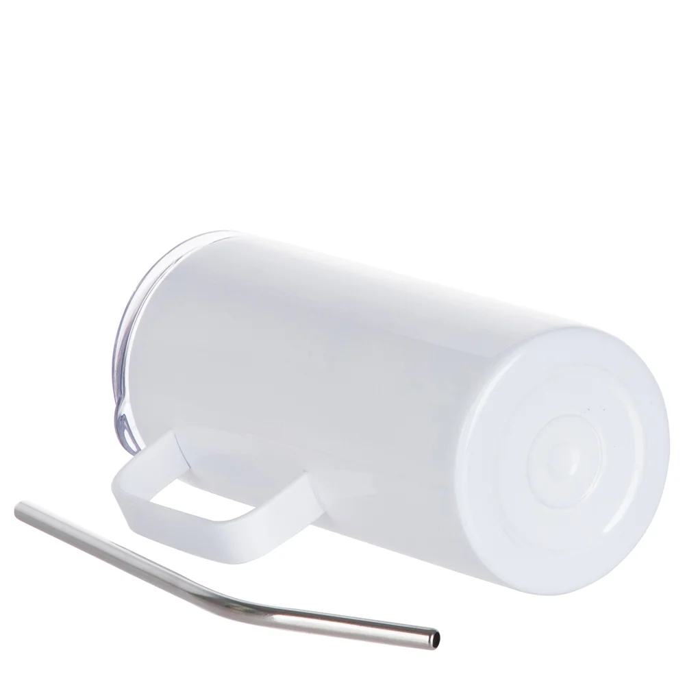 16OZ 480ml Stainless Steel Sublimation Skinny Tumbler with Handle and Straw (White) thumbnail 5