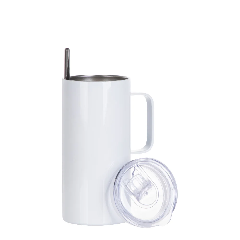 16OZ 480ml Stainless Steel Sublimation Skinny Tumbler with Handle and Straw (White) thumbnail 6