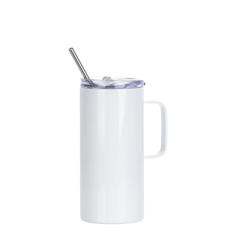 16OZ 480ml Stainless Steel Sublimation Skinny Tumbler with Handle and Straw (White) thumbnail 1