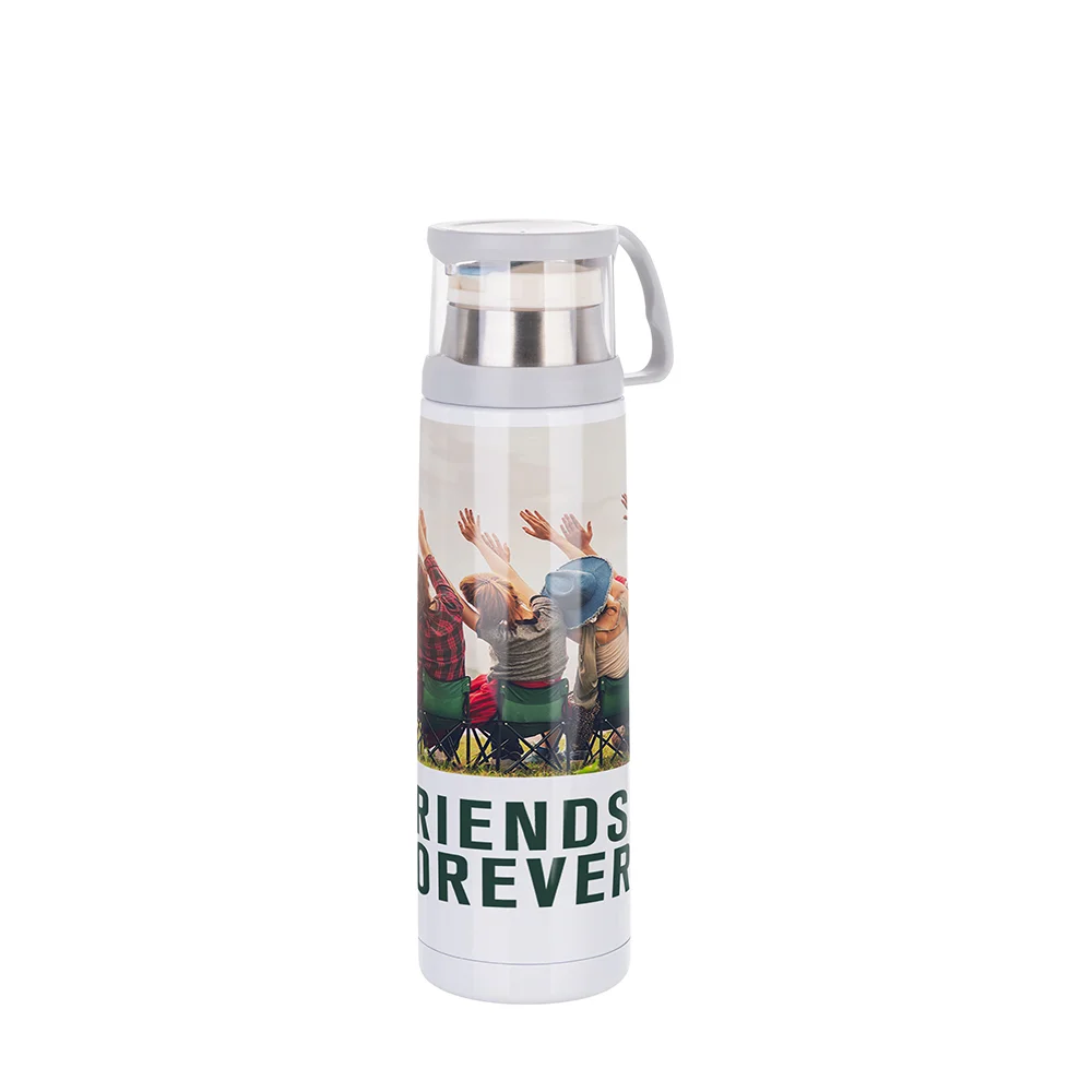 500ml Stainless Steel Flask withtransparent Lid(White)