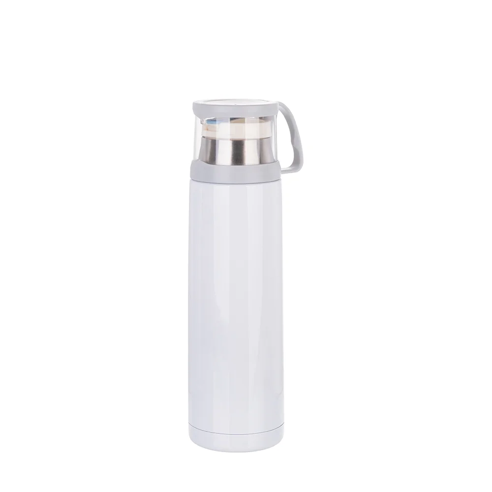 500ml Stainless Steel Flask withtransparent Lid(White)