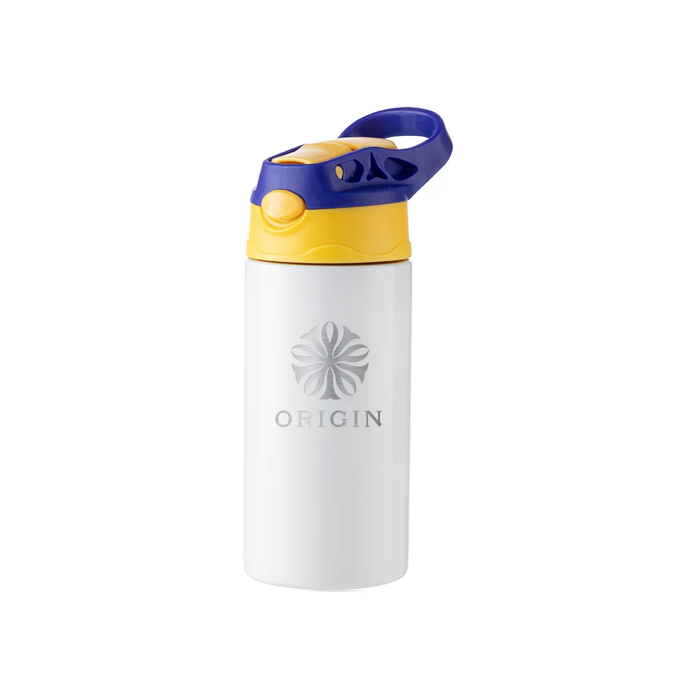 12OZ 360ml Kids Stainless Steel Bottle With Silicon Straw & Blue Cap(White) thumbnail 3