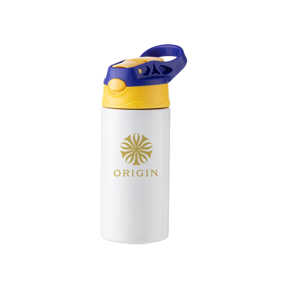 12OZ 360ml Kids Stainless Steel Bottle With Silicon Straw & Blue Cap(White) thumbnail 4