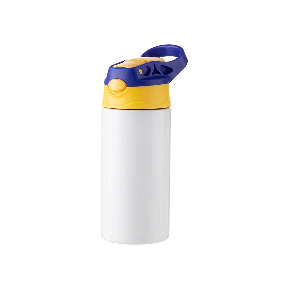 12OZ 360ml Kids Stainless Steel Bottle With Silicon Straw & Blue Cap(White) thumbnail 1