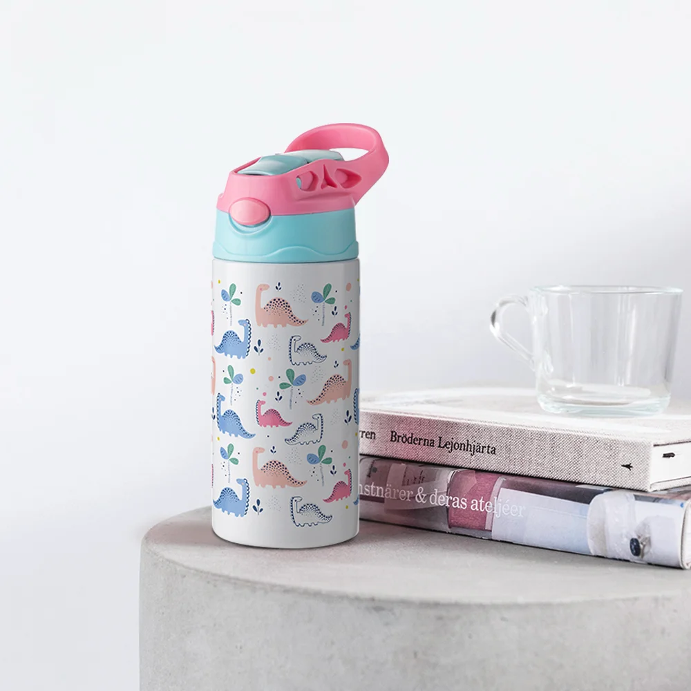 12OZ 360ml Kids Stainless Steel Bottle With Silicon Straw &Pink Cap(White) thumbnail 5