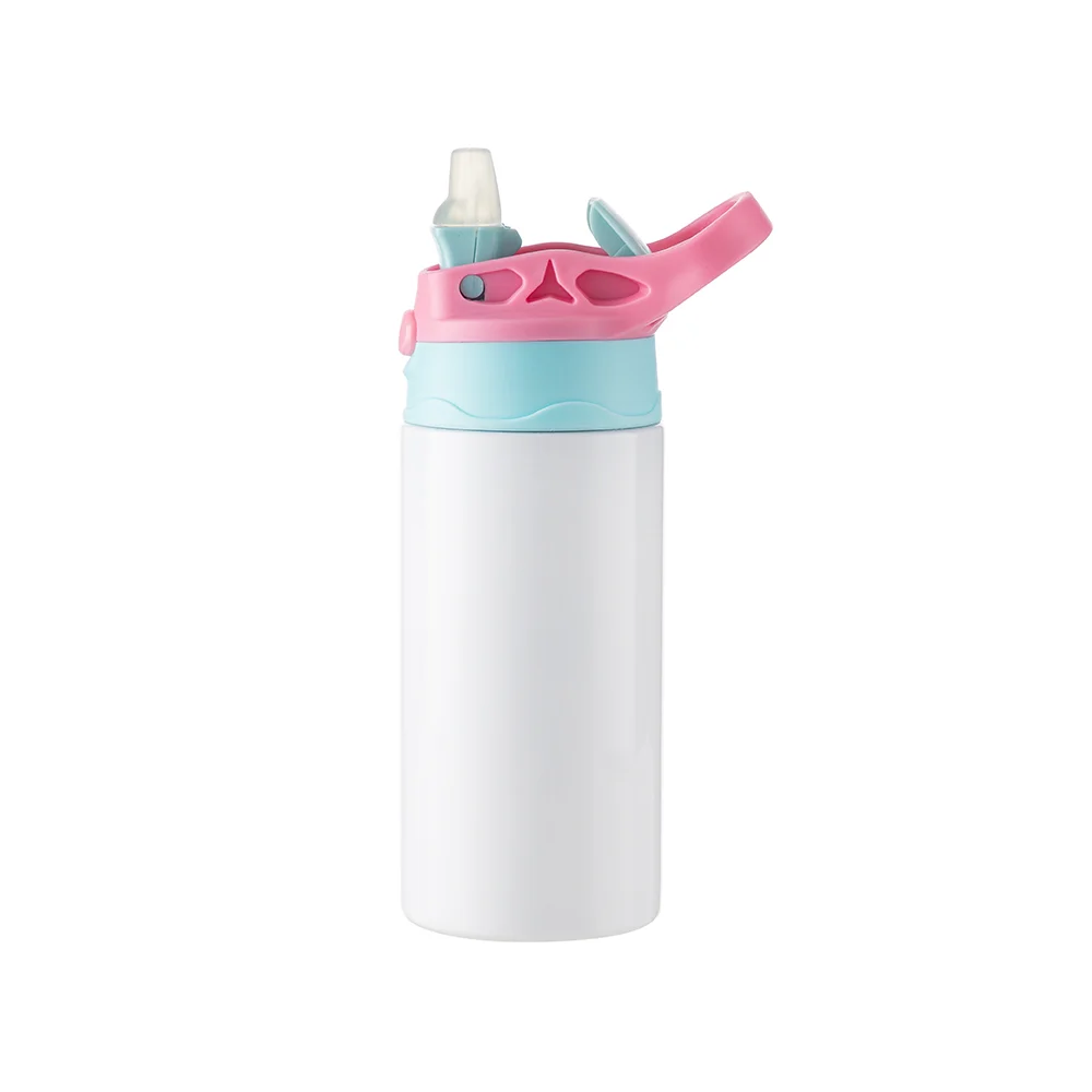 12OZ 360ml Kids Stainless Steel Bottle With Silicon Straw &Pink Cap(White) thumbnail 6