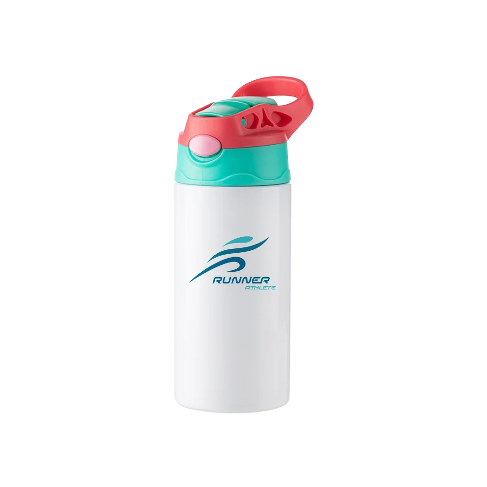 12OZ 360ml Kids Stainless Steel Bottle With Silicon Straw & Red Cap(White) thumbnail 4