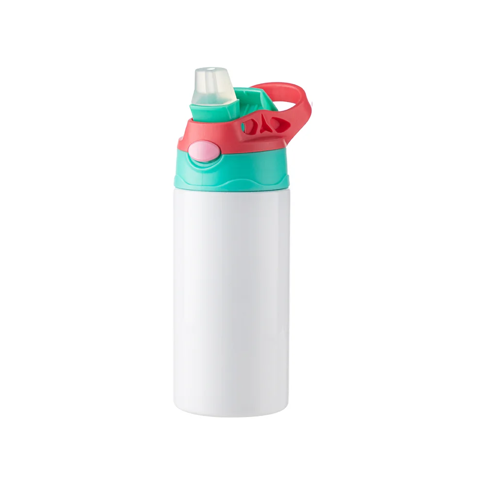 12OZ 360ml Kids Stainless Steel Bottle With Silicon Straw & Red Cap(White) thumbnail 5