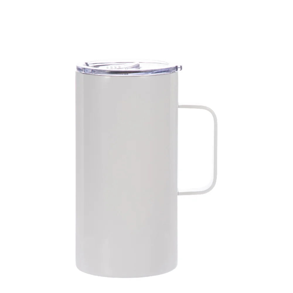 20oz/600ml Tumbler Mug with Handle & Slide Lid(White) thumbnail 1