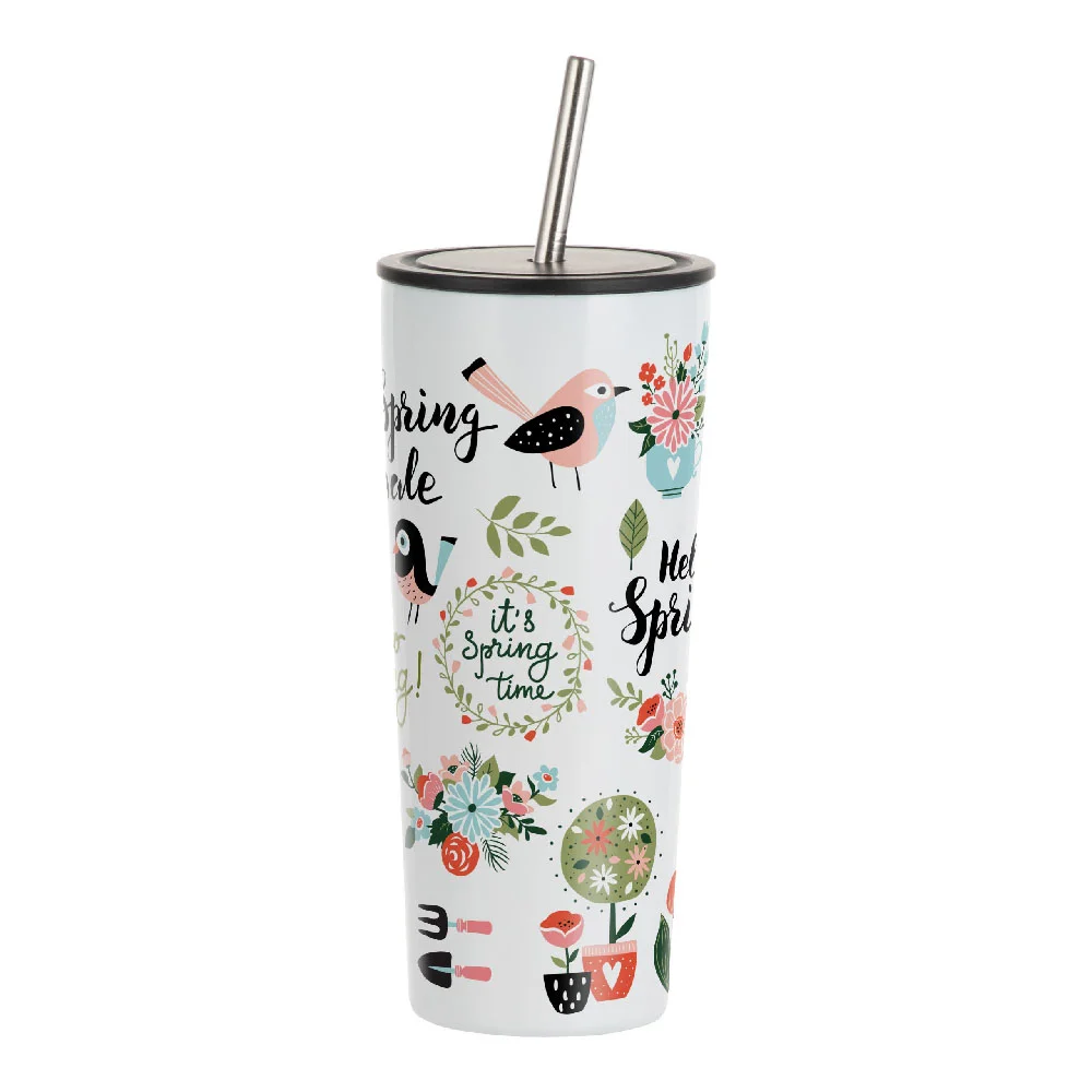 22oz/650ml Sublimation Stainless Steel Tumbler  with Lid and Straw (White) thumbnail 2