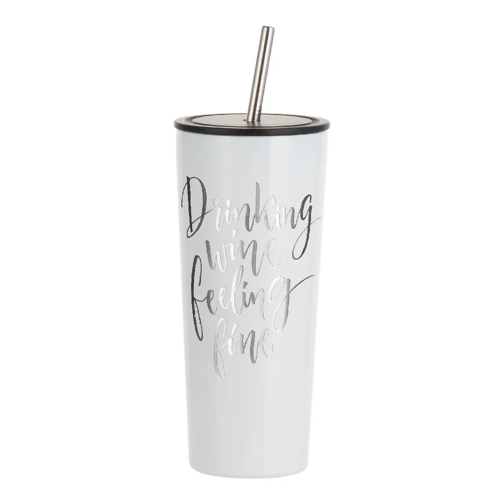 22oz/650ml Sublimation Stainless Steel Tumbler  with Lid and Straw (White) thumbnail 3
