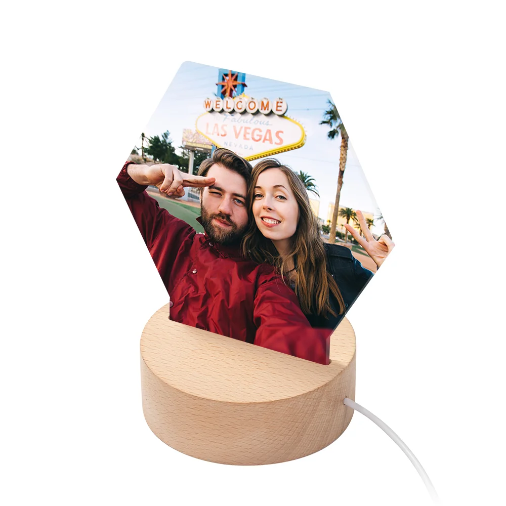 Sublimation LED Acrylic Photo Frames Night Lights Blanks (Hexagon, 14x15x0.4cm)