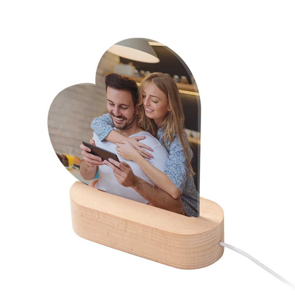 Sublimation LED Acrylic Photo Frames Night Lights Blanks(Heart Shape, 15x15x0.4cm)