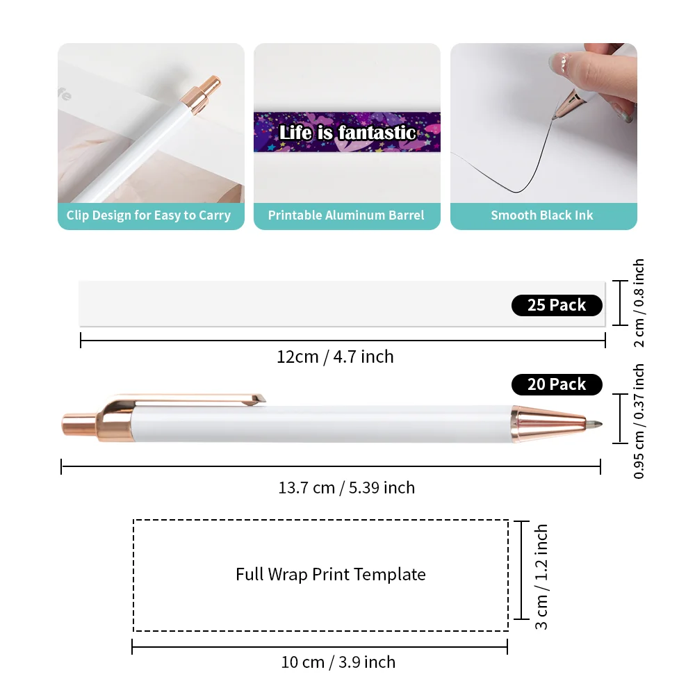 Sublimation White Ballpoint Pen with Shrink Wrap (Champagne) thumbnail 4