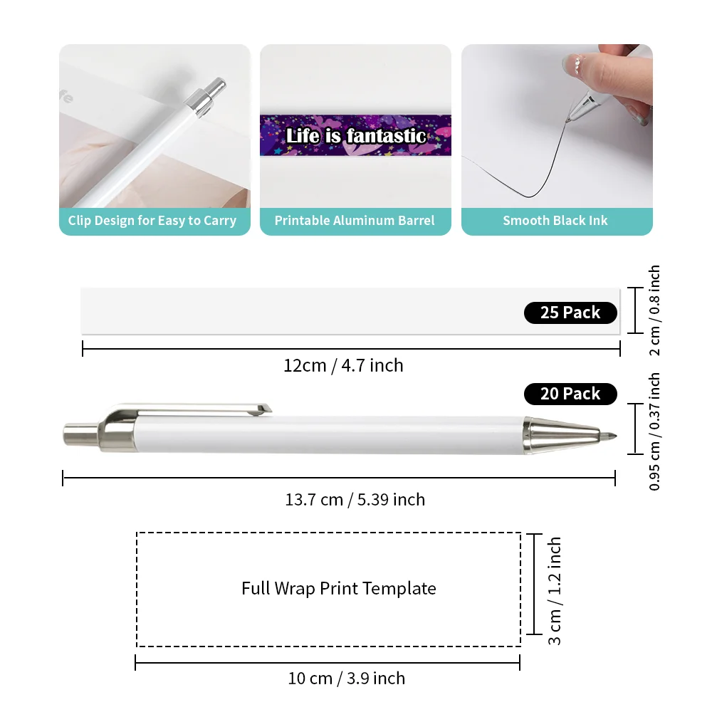 Sublimation White Ballpoint Pen with Shrink Wrap (Silver) thumbnail 4